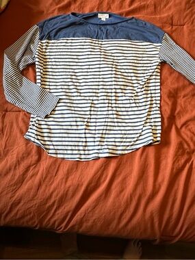 J. Jill Blue Crewneck Striped Tee, Longsleeve, M